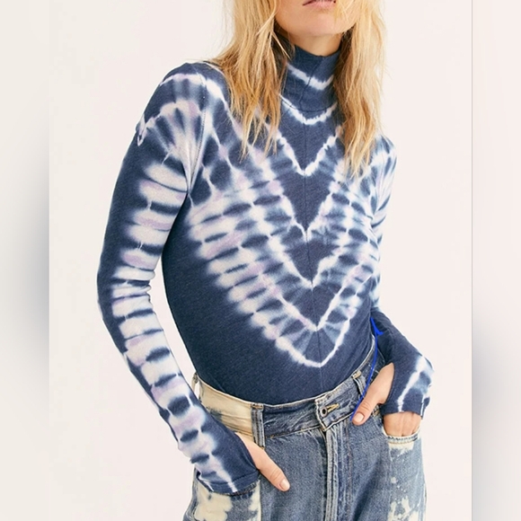 We The Free Tops - Free People Tie Dye Long Sleeve Mock Neck Top